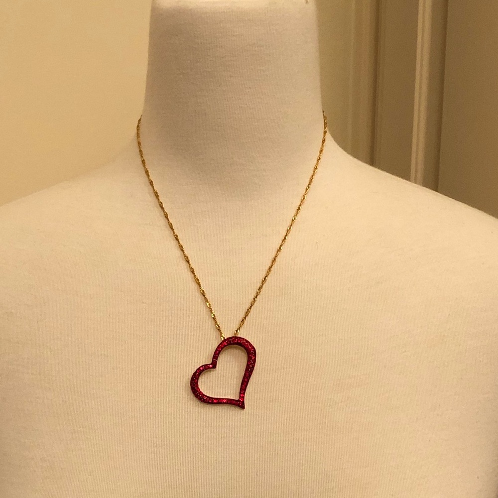Red Rhinestone Gold Heart Necklace